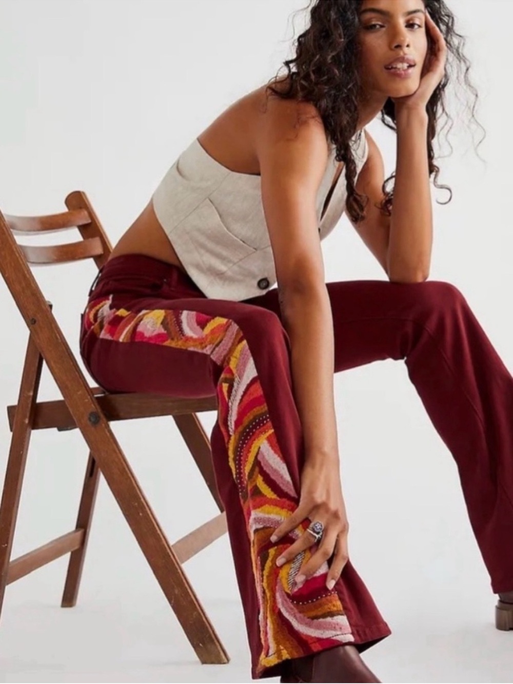 Free People x Driftwood Farrah Flare Beaded Jeans - Picture 1 of 13